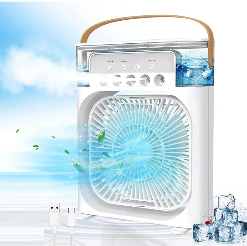 Prenosiva Mini Klima 5u1 – Ventilator, Ovlaživač, Difuzer i Noćna Lampa